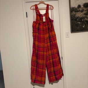 Impressions pink and Orange Plaid Jumpsuit
